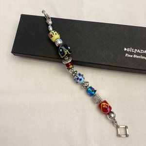 Silpada SS Lampwork Glass Bead Bracelet with toggle  clasp 7.5"